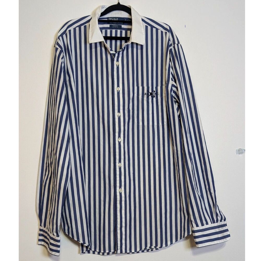 Vintage Polo Ralph Lauren Rhodes Shirt 17.5 XL Oars Logo Custom Fit Old Money - Picture 2 of 8